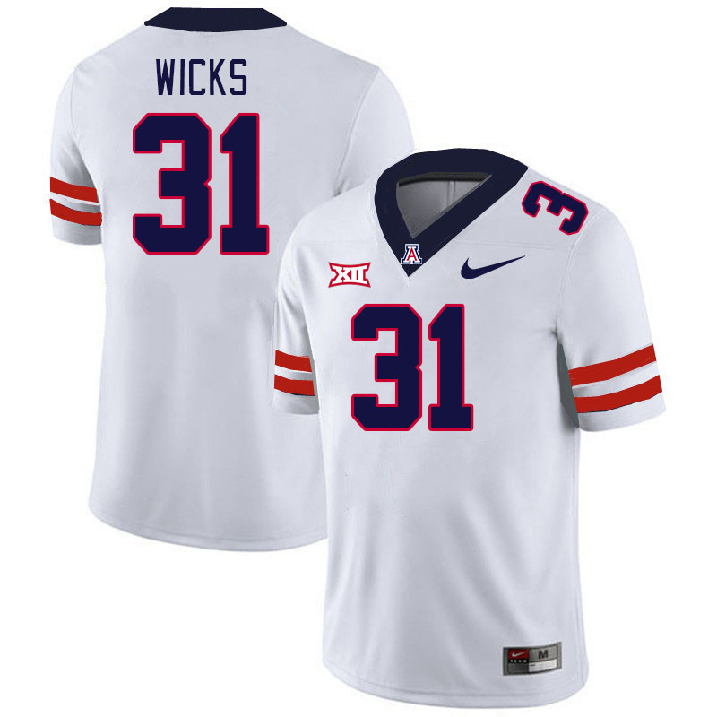 Men #31 Kaden Wicks Arizona Wildcats Big 12 Conference College Football Jerseys Stitched-White